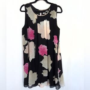 Calvin Klein Black Floral Sleeveless Chiffon Mini Shift Dress Size 12